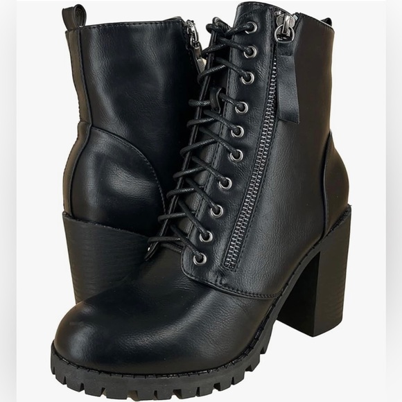 Women's Chunky Heel Booties Lace Up Round Toe Platform Ankle Boots Size 8 - Picture 6 of 14